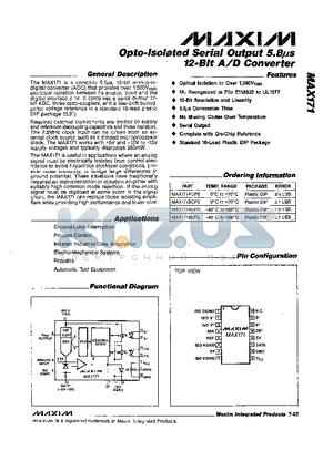 MAX171ACPE datasheet - Opto-Isolated Serial Output 5.8us 12-Bit A/D Converter