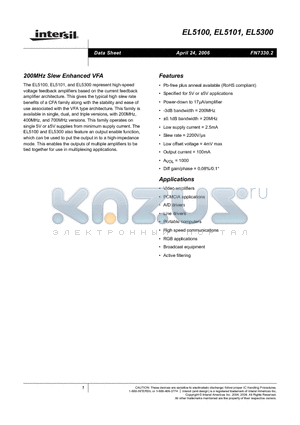 EL5100IW-T7A datasheet - 200MHz Slew Enhanced VFA