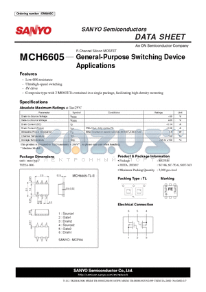 MCH6605-TL-E datasheet - General-Purpose Switching Device Applications