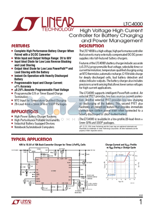 LT3651 datasheet - High Voltage High Current Controller for Battery Charging and Power Management