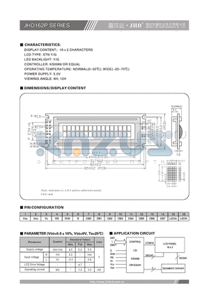 JHD162P datasheet - 16X2 CHARACTERS