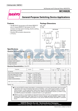 MCH6626 datasheet - General-Purpose Switching Device Applications