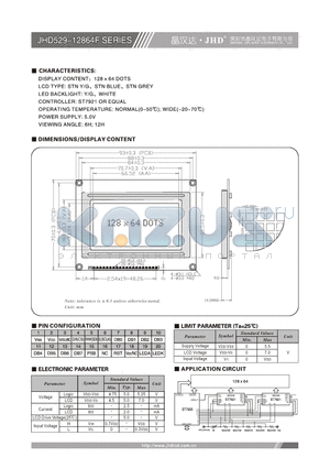 JHD529-12864F datasheet - 128X64 DOTS