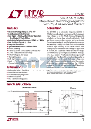 LT3680EDD-TRPBF datasheet - 36V, 3.5A, 2.4MHz Step-Down Switching Regulator with 75lA Quiescent Current