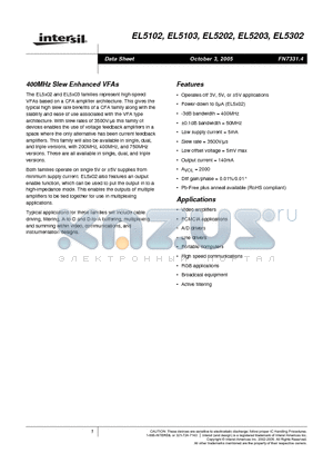 EL5102IW-T7 datasheet - 400MHz Slew Enhanced VFAs