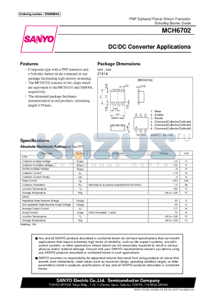 MCH6702 datasheet - DC/DC Converter Applications
