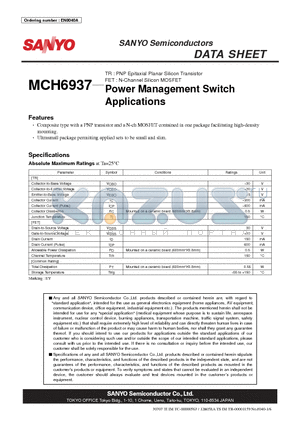 MCH6937 datasheet - TR : PNP Epitaxial Planar Silicon Transistor FET : N-Channel Silicon MOSFET Power Management Switch