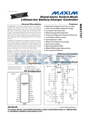 MAX1737 datasheet - Stand-Alone Switch-Mode Lithium-Ion Battery-Charger Controller