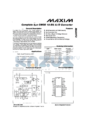 MAX173CNG datasheet - Complete 5us CMOS 10-Bit A/D Converter