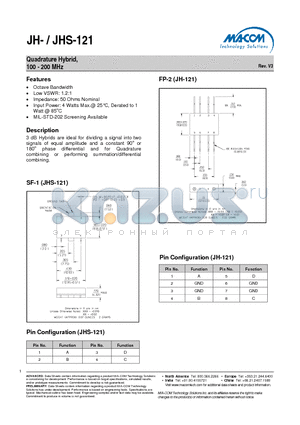 JHS-121 datasheet - Quadrature Hybrid, 100 - 200 MHz