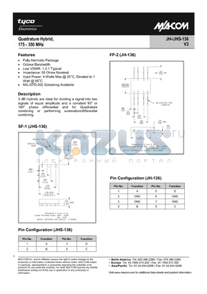 JHS-136 datasheet - Quadrature Hybrid, 175 - 350 MHz