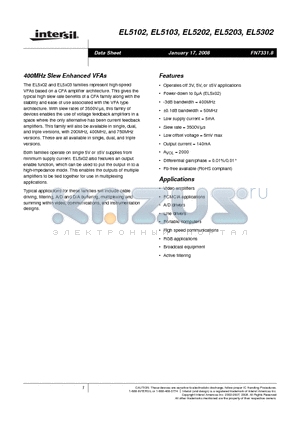 EL5103IWZ-T7A datasheet - 400MHz Slew Enhanced VFAs