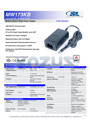 MW173KB datasheet - Medical Switch-Mode Power Supply