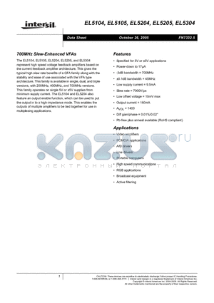 EL5104ISZ datasheet - 700MHz Slew Enhanced VFA