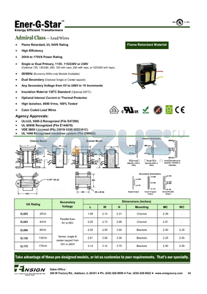 IL025 datasheet - Admiral Class - Lead Wires