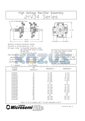 JHV3416 datasheet - HIGH VOLTAGE RECTIFIER ASSEMBLY