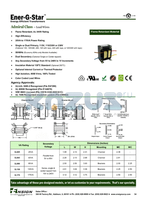 IL025-2-010X datasheet - Admiral Class - Lead Wires