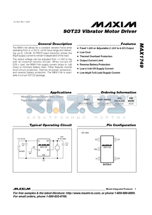 MAX1749 datasheet - SOT23 Vibrator Motor Driver