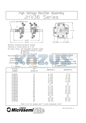 JHV3628 datasheet - HIGH VOLTAGE RECTIFIER ASSEMBLY