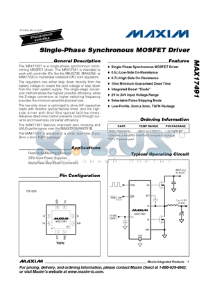 MAX17491 datasheet - Single-Phase Synchronous MOSFET Driver