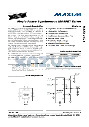 MAX17491GTA+ datasheet - Single-Phase Synchronous MOSFET Driver