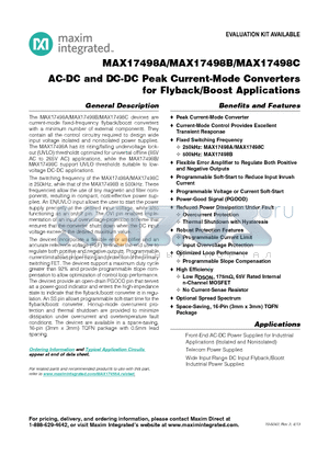 MAX17498A_13 datasheet - AC-DC and DC-DC Peak Current-Mode Converters for Flyback/Boost Applications