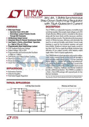 LT3690 datasheet - 36V, 4A, 1.5MHz Synchronous Step-Down Switching Regulator