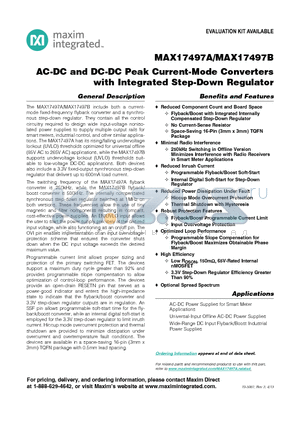 MAX17497A_13 datasheet - AC-DC and DC-DC Peak Current-Mode Converters with Integrated Step-Down Regulator