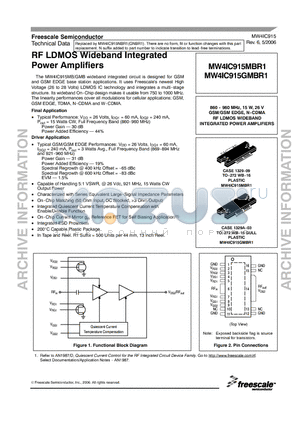 MW4IC915MBR1 datasheet - RF LDMOS Wideband Integrated Power Amplifiers
