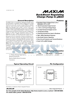 MAX1759 datasheet - Buck/Boost Regulating Charge Pump in uMAX