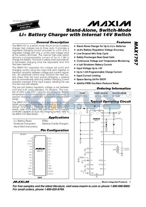 MAX1757EAI datasheet - Stand-Alone, Switch-Mode Li Battery Charger with Internal 14V Switch