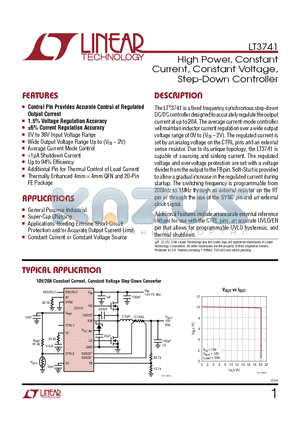 LT3741EFE-TRPBF datasheet - High Power, Constant Current, Constant Voltage, Step-Down Controller