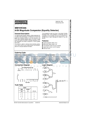 MM74HC688WM datasheet - 8-Bit Magnitude Comparator (Equality Detector)