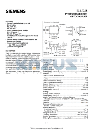 IL1 datasheet - PHOTOTRANSISTOR OPTOCOUPLER