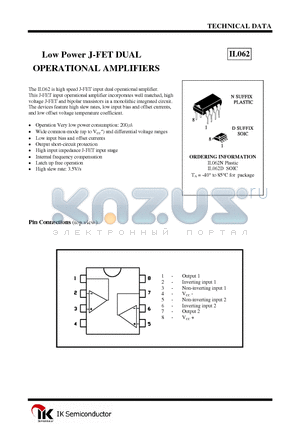 IL062N datasheet - Low Power J-FET DUAL OPERATIONAL AMPLIFIERS