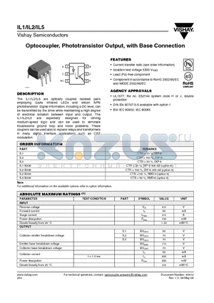 IL1 datasheet - Optocoupler, Phototransistor Output, with Base Connection