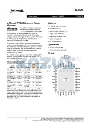 EL5126 datasheet - 8-Channel TFT-LCD Reference Voltage Generator