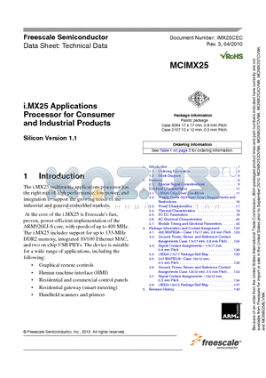 MCIMX25 datasheet - i.MX25 Applications Processor for Consumer and Industrial Products