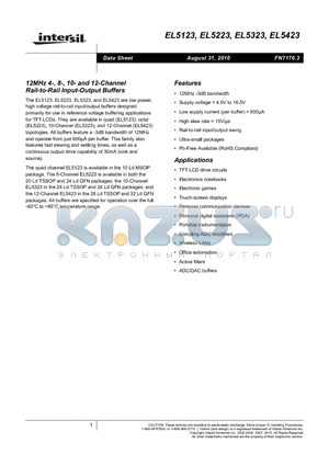 EL5123CYZ-T13 datasheet - 12MHz 4-, 8-, 10- and 12-Channel Rail-to-Rail Input-Output Buffers