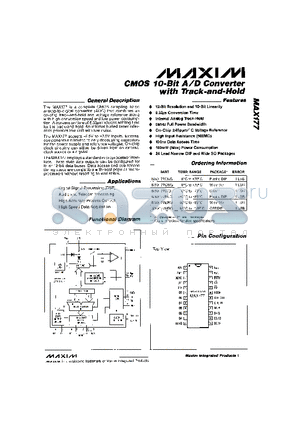 MAX177 datasheet - CMOS 10-Bit A/D Converter with Track-and-Hold