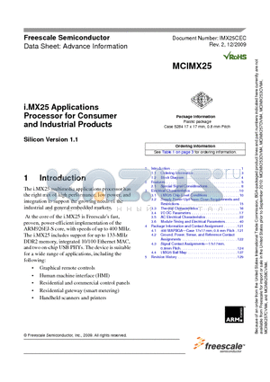 MCIMX253CJM4 datasheet - i.MX25 Applications Processor for Consumer and Industrial Products