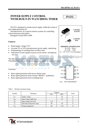 IL1232N datasheet - POWER SUPPLY CONTROL WITH BUILT-IN WATCHDOG TIMER