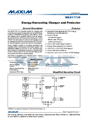 MAX17710G datasheet - Energy-Harvesting Charger and Protector Lithium Cell Undervoltage Protection