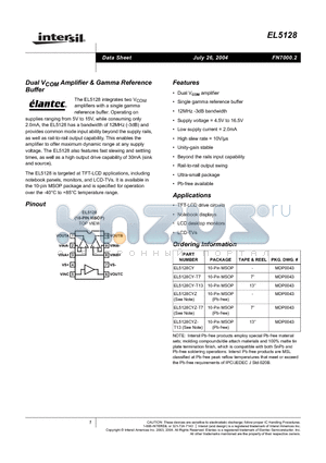 EL5128 datasheet - Dual VCOM Amplifier & Gamma Reference Buffer