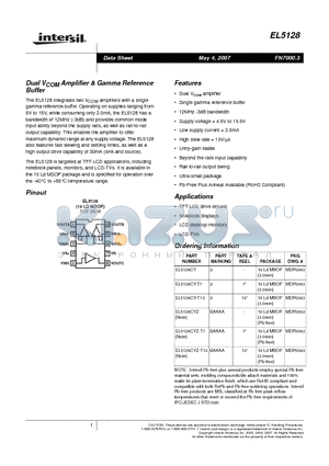 EL5128 datasheet - Dual VCOM Amplifier & Gamma Reference Buffer