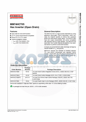 MM74HCT05N datasheet - MM74HCT05 Hex Inverter (Open Drain)