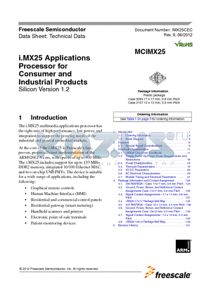 MCIMX257DVM4 datasheet - i.MX25 Applications Processor for Consumer and Industrial Products