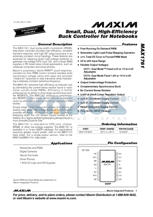 MAX1761 datasheet - Small, Dual, High-Efficiency Buck Controller for Notebooks