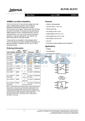EL5130IS-T7 datasheet - 300MHz Low Noise Amplifiers