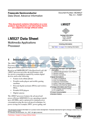 MCIMX27VOP4 datasheet - Multimedia Applications Processor